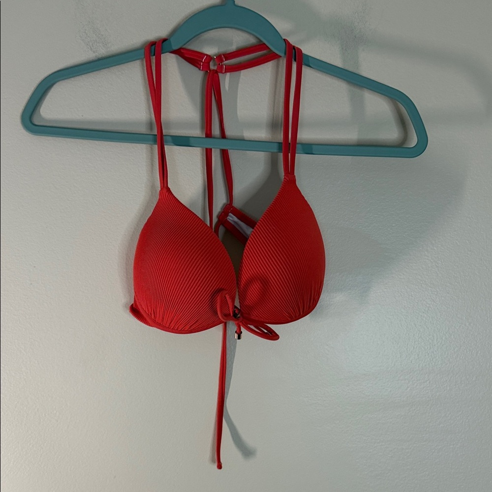 Shade & Shore Red Ribbed Push-Up Bikini Top